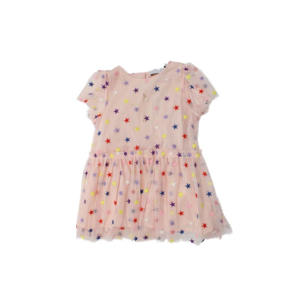 Stella McCartney Kids Short Sleeve Round Neck Star Print Sundress Pink Size 36M
